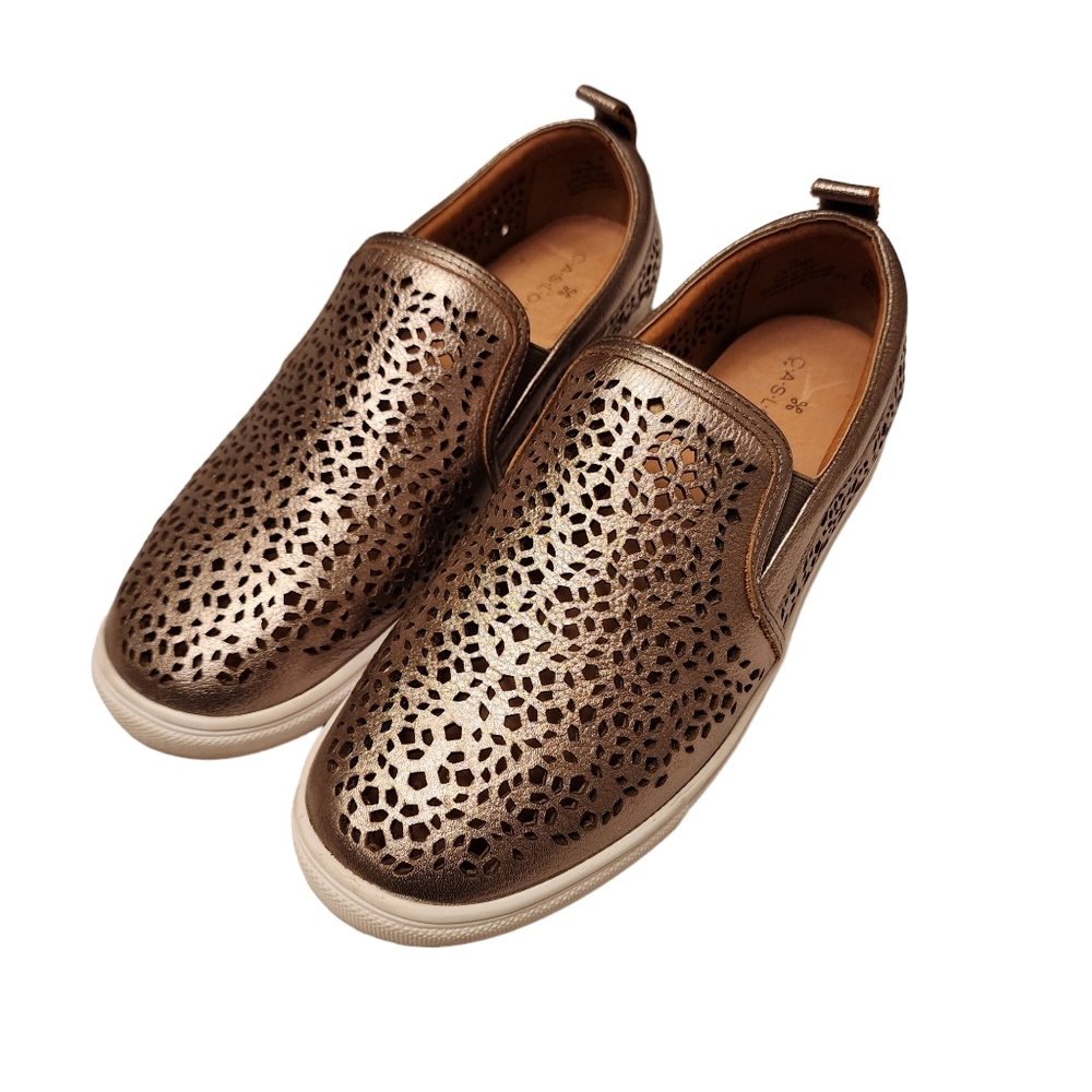 Caslon Pewter Leather Laser Cut Sneakers Size 7